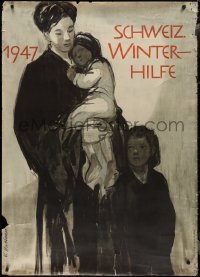 2g0057 SCHWEIZ WINTER-HILFE 36x50 Swiss special poster 1947 Hasslaner art of mother & two children!