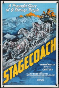 2g0507 STAGECOACH S2 poster 2000 John Ford, John Wayne, artwork of rushing stagecoach and horses!