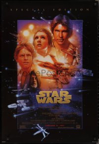 2g1432 STAR WARS style B advance 1sh R1997 George Lucas sci-fi classic, cool art montage by Drew Struzan!
