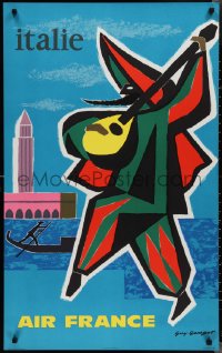 2g0148 AIR FRANCE ITALIE 24x39 French travel poster 1963 Georget art of guitarist & gondola, rare!