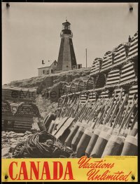 2g0159 CANADA VACATIONS UNLIMITED 17x22 Canadian travel poster 1950s cool image of traps!
