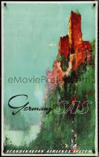 2g0155 SAS GERMANY 25x39 Danish travel poster 1960s Otto Nielson art of castle!