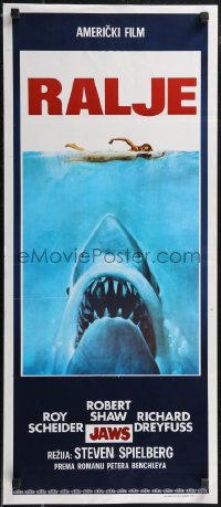 2g0220 JAWS Yugoslavian 14x32 1975 Spielberg's man-eating shark attacking swimmer, Ralje!