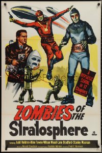 2g1499 ZOMBIES OF THE STRATOSPHERE 1sh 1952 cool art of aliens with guns including Leonard Nimoy!