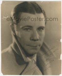2h0355 JOE E. BROWN signed deluxe 10x12.25 still 1931 cool close portrait in coat with collar up!