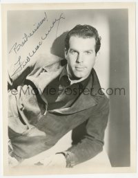 2h0740 FRED MACMURRAY signed 8x10.25 still 1970s great portrait of the star leaning, wearing jacket!