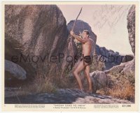 2h0816 JOCK MAHONEY signed color 8x10 still #8 1962 c/u with bow & arrow in Tarzan Goes To India!