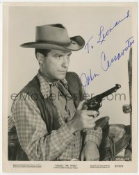 2h0819 JOHN CASSAVETES signed 8x10 still 1957 great cowboy close up pointing gun in Saddle The Wind!