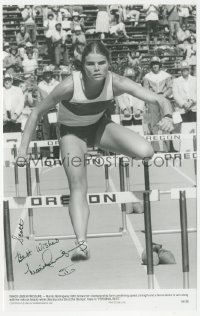 2h0873 MARIEL HEMINGWAY signed 6.25x10 still 1981 jumping over hurdle on track in Personal Best!