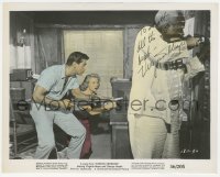 2h0999 VIRGINIA MAYO signed color 8x10 still 1956 with gun by George Nader in Congo Crossing!