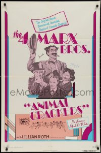 2h0252 ANIMAL CRACKERS signed 1sh R1975 by BOTH Groucho Marx AND Zeppo Marx, great Marx Bros art!