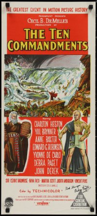 2h0300 TEN COMMANDMENTS signed Aust daybill R1960 by Debra Paget, different art of Heston & Brynner!