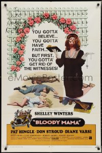 2h0255 BLOODY MAMA signed int'l 1sh 1970 by Shelley Winters, who has a Bible and tommy gun!
