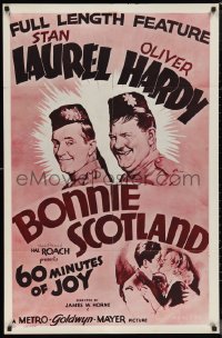 2h0256 BONNIE SCOTLAND signed 1sh R1951 by producer Hal Roach, art of Stan Laurel & Oliver Hardy!