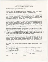 2h0072 CLINT WALKER signed contract & receipt 1997 appearing at autograph show, he was Cheyenne Bodie