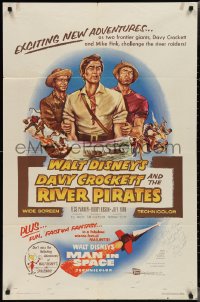2h0260 DAVY CROCKETT & THE RIVER PIRATES signed 1sh 1956 by Fess Parker, Walt Disney adventure!