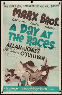 2h0262 DAY AT THE RACES signed 1sh R1952 by Leonard Ceeley, great Hirschfeld art of The Marx Bros!