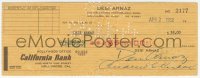 2h0095 DESI ARNAZ signed canceled check 1952 withdrawing $35 for cash, he also endorsed the back!