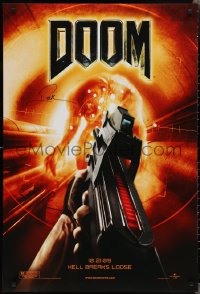 2h0156 DOOM signed teaser DS 1sh 2005 by Dwayne Johnson, Hell Breaks Loose, cool sci-fi image!