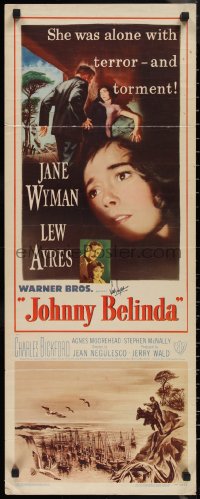 2h0133 JOHNNY BELINDA signed insert 1948 by Lew Ayres, Jane Wyman was alone with terror and torment!
