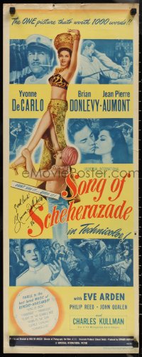2h0134 SONG OF SCHEHERAZADE signed insert 1946 by Yvonne De Carlo, who's barely dressed, rare!