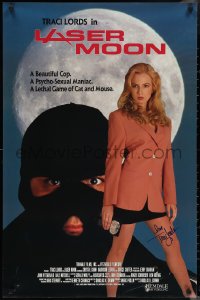 2h0191 LASER MOON signed 25x38 video poster 1993 by Traci Lords, cool image of her with badge!