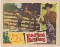 2h0441 FIGHTING MUSTANG signed LC 1948 by Sunset Carson, great image of him fighting by fence!