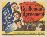 2h0375 GENTLEMAN'S AGREEMENT signed TC 1947 by BOTH Gregory Peck AND Dorothy McGuire, Elia Kazan!