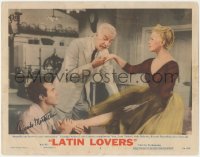 2h0473 LATIN LOVERS signed LC #2 1953 by Ricardo Montalban, who's rubbing Lana Turner's foot!