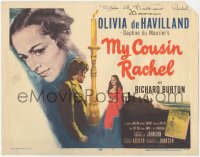 2h0381 MY COUSIN RACHEL signed TC 1953 by Olivia de Havilland, she also added her character name!
