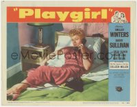 2h0504 PLAYGIRL signed LC #5 1954 by Shelley Winters, who's close up in bed talking on the phone!