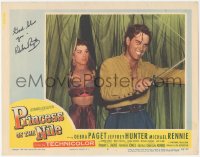 2h0507 PRINCESS OF THE NILE signed LC #5 1954 by Debra Paget, who's watching Jeffrey Hunter w/sword!
