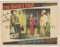2h0521 RIVER'S EDGE signed LC #2 1957 by Debra Paget, who's between Ray Milland & Anthony Quinn!