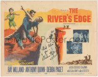 2h0385 RIVER'S EDGE signed TC 1957 by Debra Paget, art of Ray Milland & Anthony Quinn fighting!