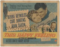 2h0390 THIS HAPPY FEELING signed TC 1958 by Debbie Reynolds, who's hugging handsome John Saxon!