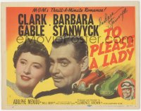 2h0392 TO PLEASE A LADY signed TC 1950 by Barbara Stanwyck, who's with Clark Gable, race car art!