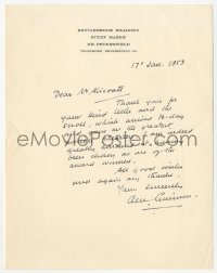 2h0010 ALEC GUINNESS signed letter 1959 giving thanks for award, handwriten on his stationary!