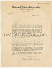 2h0018 CARL LAEMMLE SR signed letter May 26, 1934 inviting man to Margaret Sullavan movie premiere!