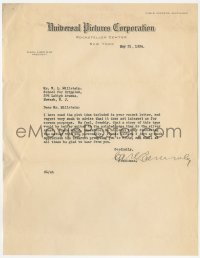 2h0019 CARL LAEMMLE SR signed letter May 31, 1934 rejecting man from School for Crippled movie idea!