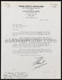 2h0034 FRANK BUCK signed letter 1939 written from Jungleland exhibit at the New York World's Fair!