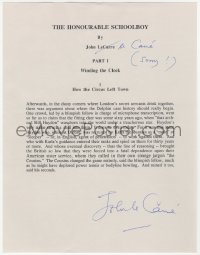 2h0307 JOHN LE CARRE signed signed 8.5x11 paper 1970s The Honourable Schoolboy, he corrected his name!