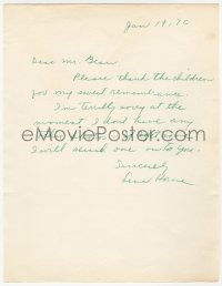 2h0049 LENA HORNE signed letter 1970 thanking a friend for gift, apologizing for not sending photo!
