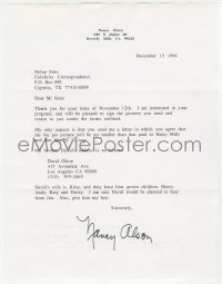 2h0055 NANCY OLSON signed letter 1996 she wanted the same money as Hayley Mills & Jim Drury!