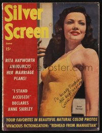 2h0330 GENE TIERNEY signed magazine June 1943 issue of Silver Screen, she's on the cover in swimsuit!