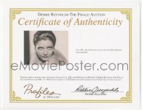 2h0301 DEBBIE REYNOLDS signed certificate of authenticity 2014 on one of the lots from her auction!