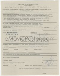 2h0321 JEAN RENOIR signed DGA tax filing 1969 paying his dues to the Directors Guild of America!