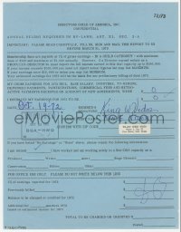 2h0322 KING VIDOR signed DGA tax filing 1972 paying his dues to the Directors Guild of America!