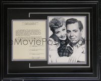 2h0129 LUCILLE BALL/DESI ARNAZ framed signed waiver in 16x20 matted display 1958 ready to display!