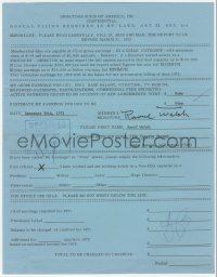 2h0323 RAOUL WALSH signed DGA tax filing 1972 paying his dues to the Directors Guild of America!