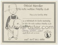 2h0302 TOMMY BOND signed fan certificate 1990s for membership in He-Man Womun Haters Club!